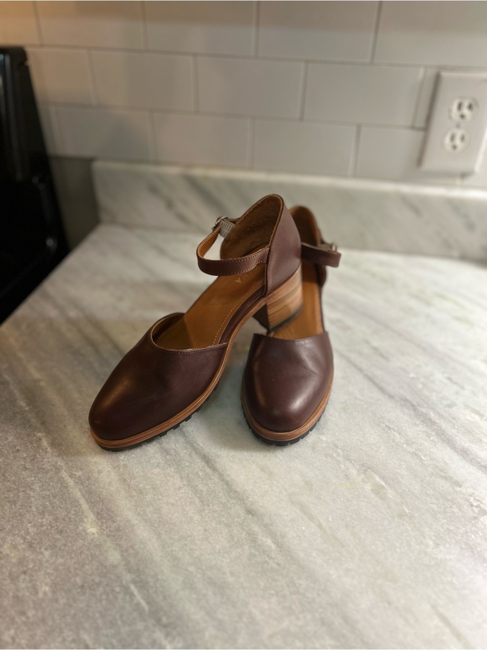 Portland Leather Brown Ankle-Strap Block Heel